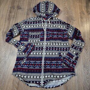 H&M Divided Zip up Hoodie Shacket Sz 6 Flannel Geometric Aztec Cowboy Core West